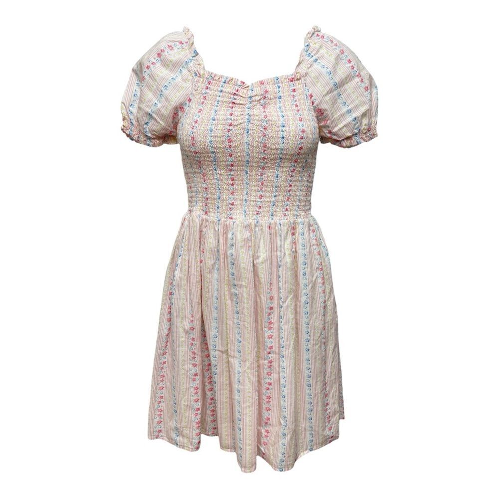 Janie and Jack Floral Striped Smocked Puff Sleeve Dress Size 16
